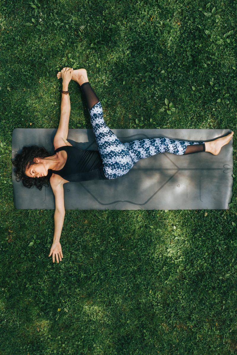 Aerial View of Woman doing Yoga in the Park